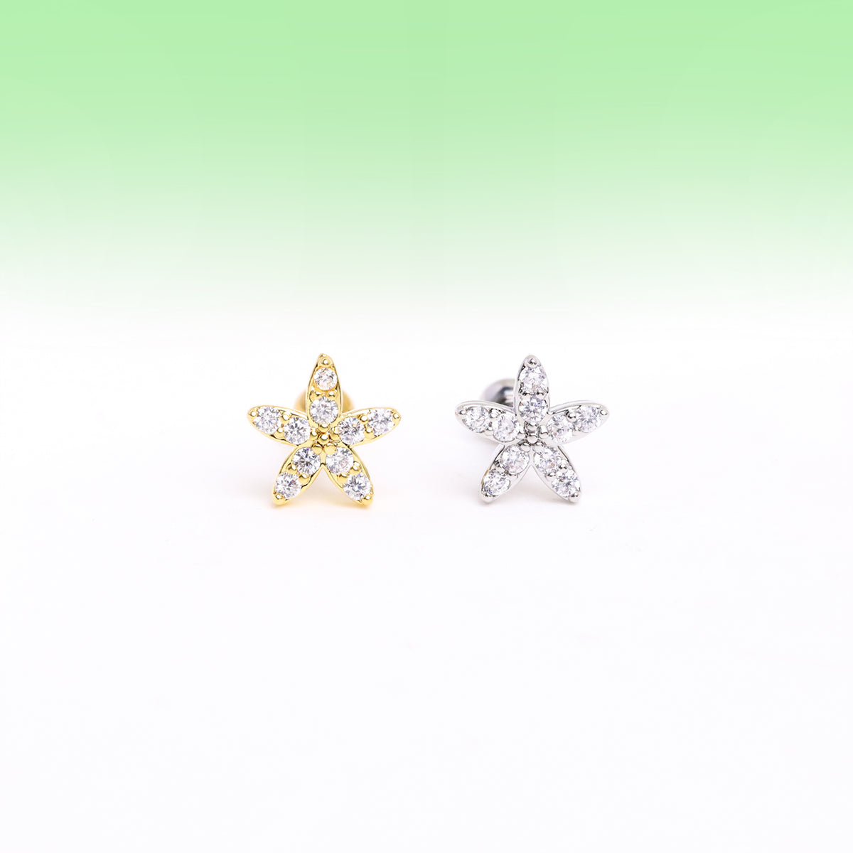 Gem Flower Stud - Stainless Steel - Upper Lobe, Helix - Oumo Jewelry