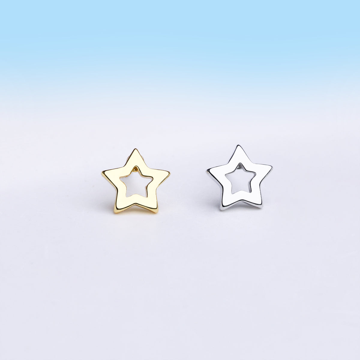 Simple Hollow Star Stud - Stainless Steel - Upper Lobe, Helix, Flat - Oumo Jewelry