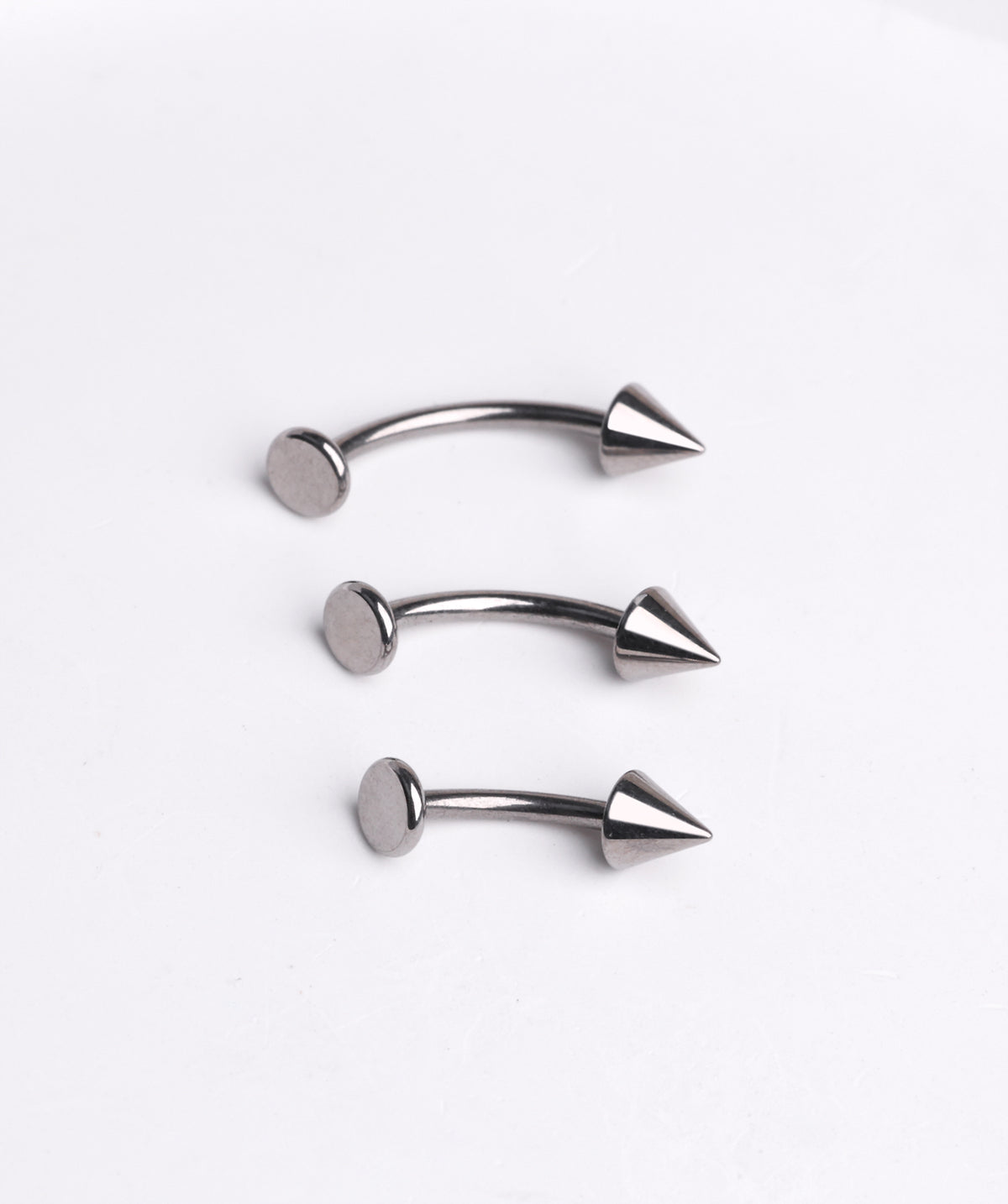 Titanium Cone Flatback Curved Barbell - Titanium - Rook, Eyebrow, Vertical Labret - Oumo Jewelry