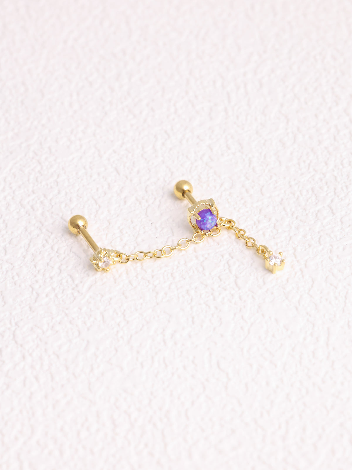 Mystery Opal Chain Earring - Stainless Steel - Lobe, Upper Lobe - Oumo Jewelry