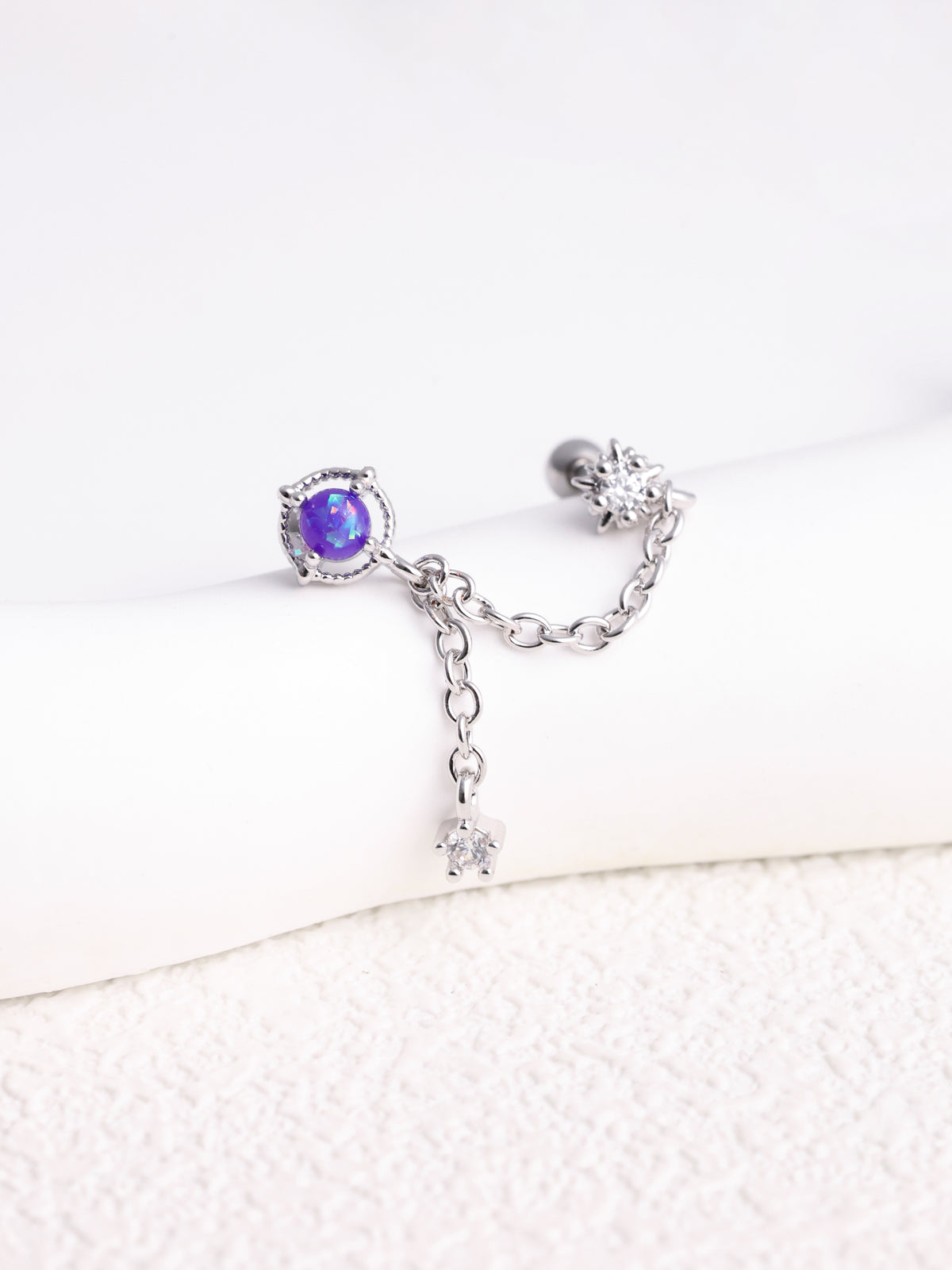 Mystery Opal Chain Earring - Stainless Steel - Lobe, Upper Lobe - Oumo Jewelry