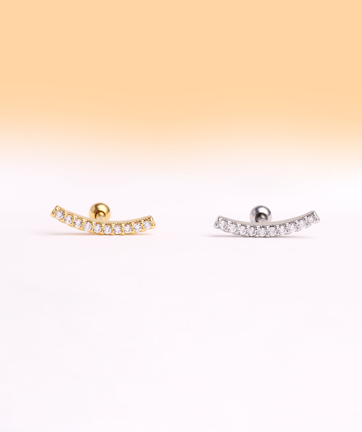 Sparkly Curved Stud - Stainless Steel - Upper Lobe, Helix, Flat - Oumo Jewelry