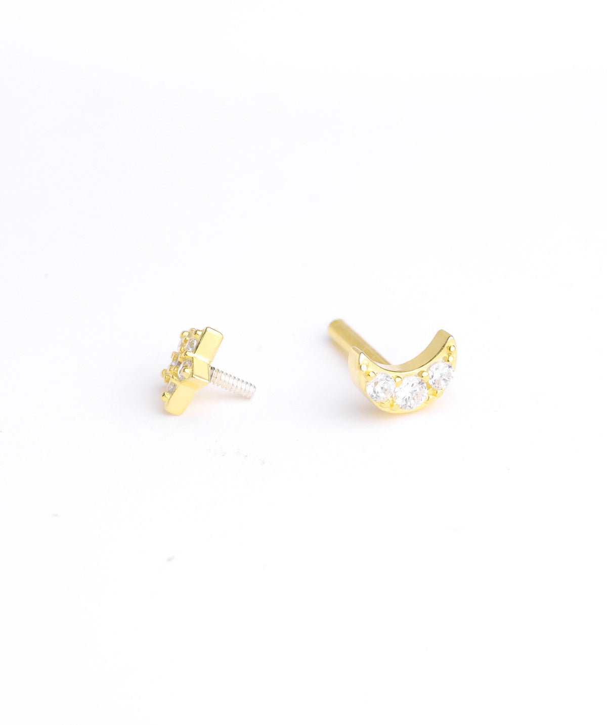 Moon Star Reversible Flatback Stud - Sterling Silver 925 - Helix, Forward Helix, Upper Lobe - Oumo Jewelry