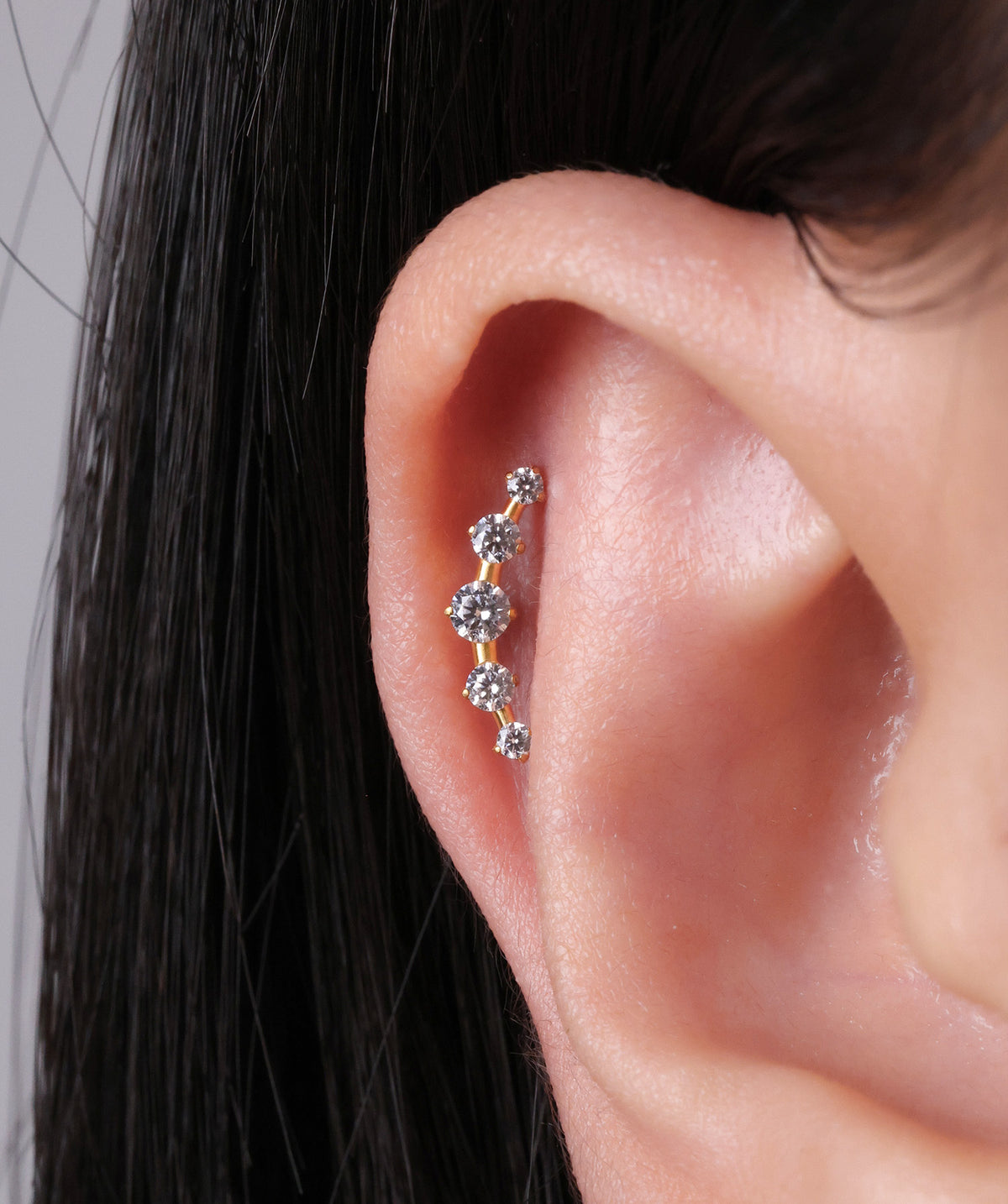 Titanium Curved Gems Flatback Stud - Titanium - Helix, Upper Lobe, Flat - Oumo Jewelry