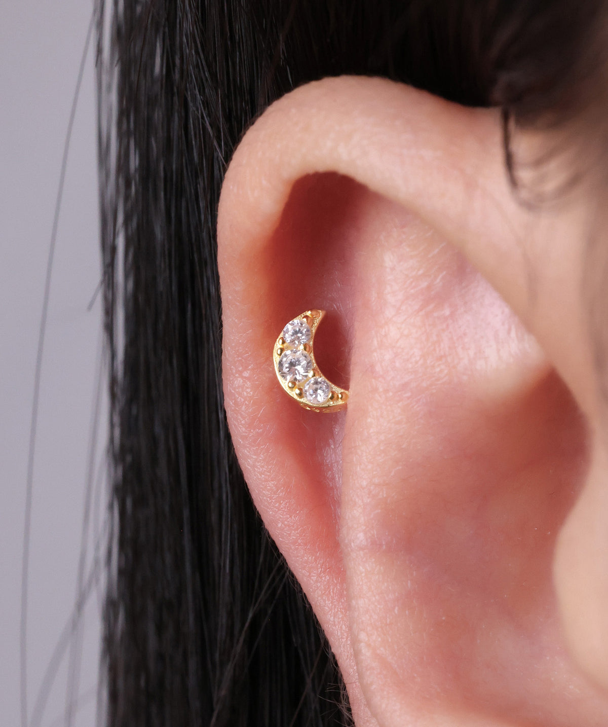 Moon Star Reversible Flatback Stud - Sterling Silver 925 - Helix, Forward Helix, Upper Lobe - Oumo Jewelry