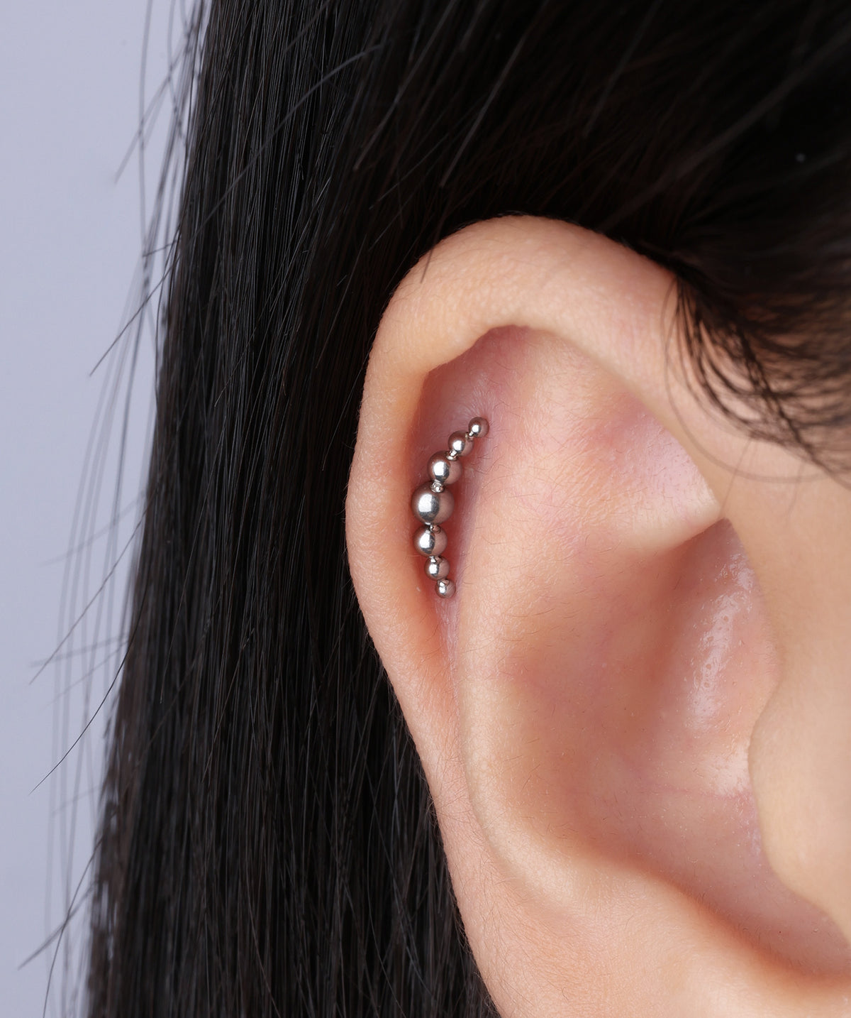 Curved Ball Flatback Stud - Stainless Steel - Helix, Upper Lobe, Flat - Oumo Jewelry