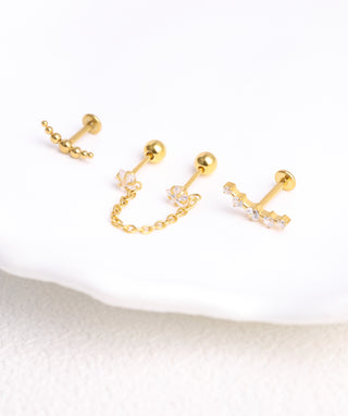 Titanium Curved Gems Flatback Stud - OumoJewelry