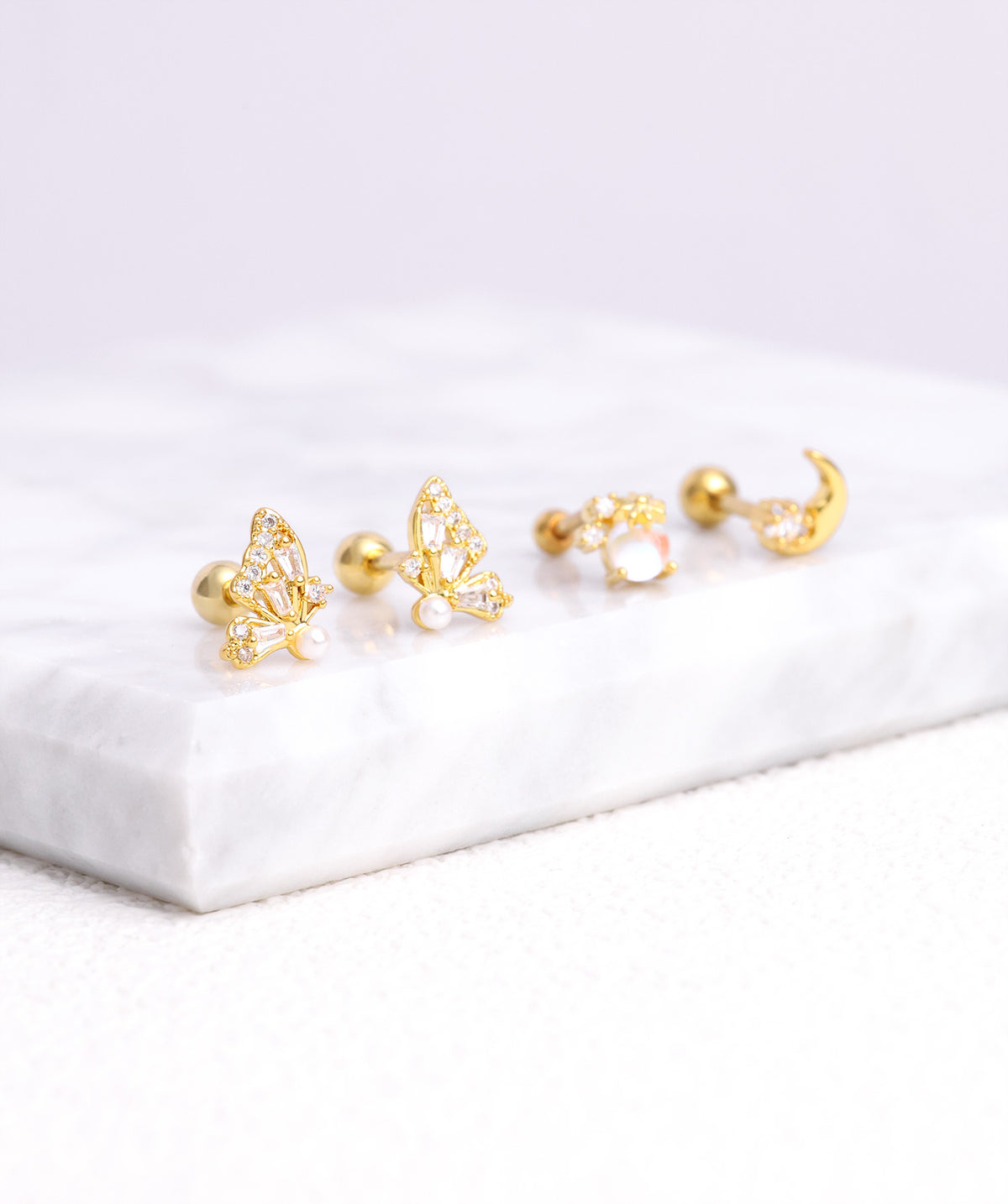 Glowing Pearl Butterfly Studs - Stainless Steel - Oumo Jewelry