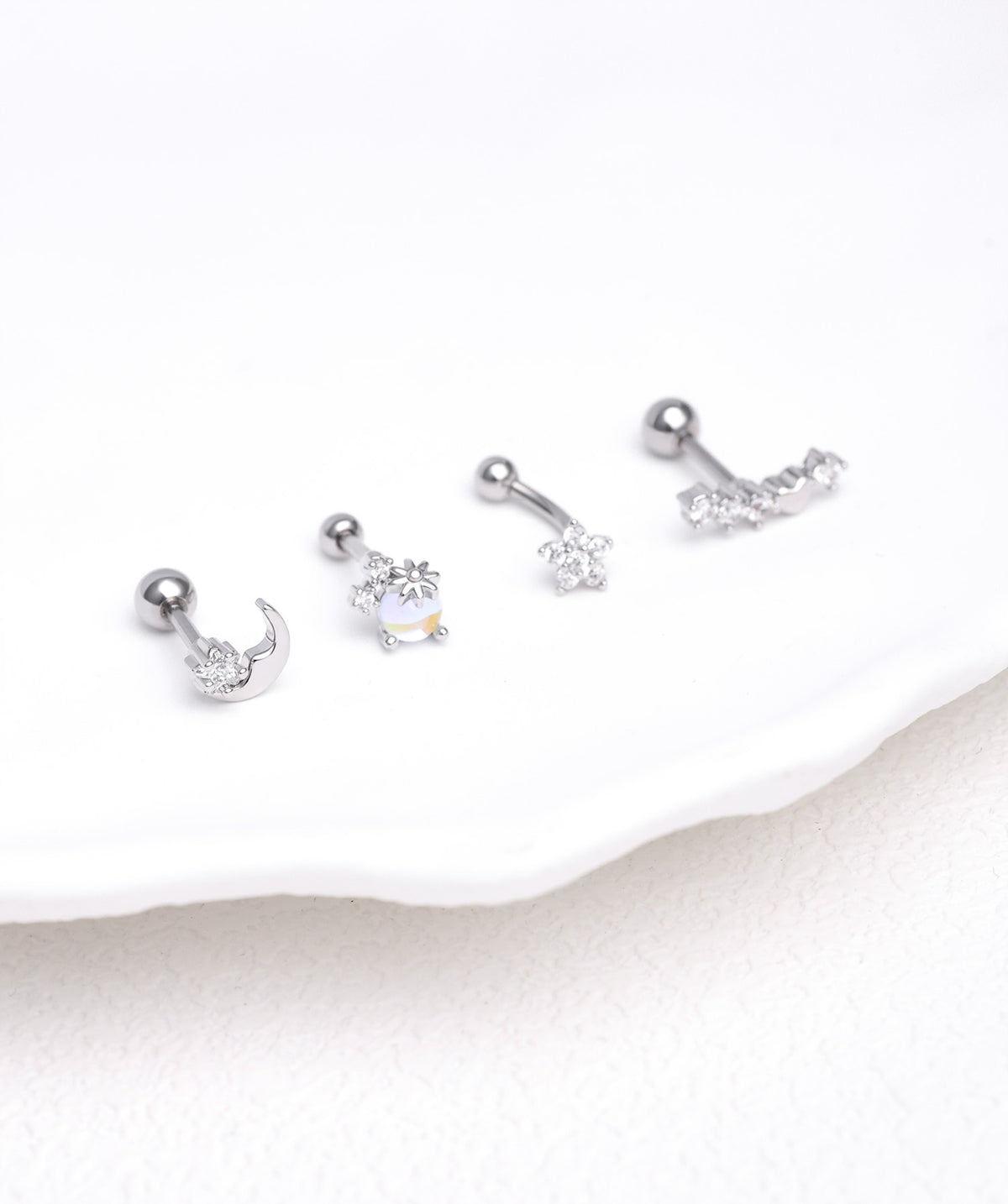 Moon Stud - Stainless Steel - Upper Lobe, Helix - Oumo Jewelry