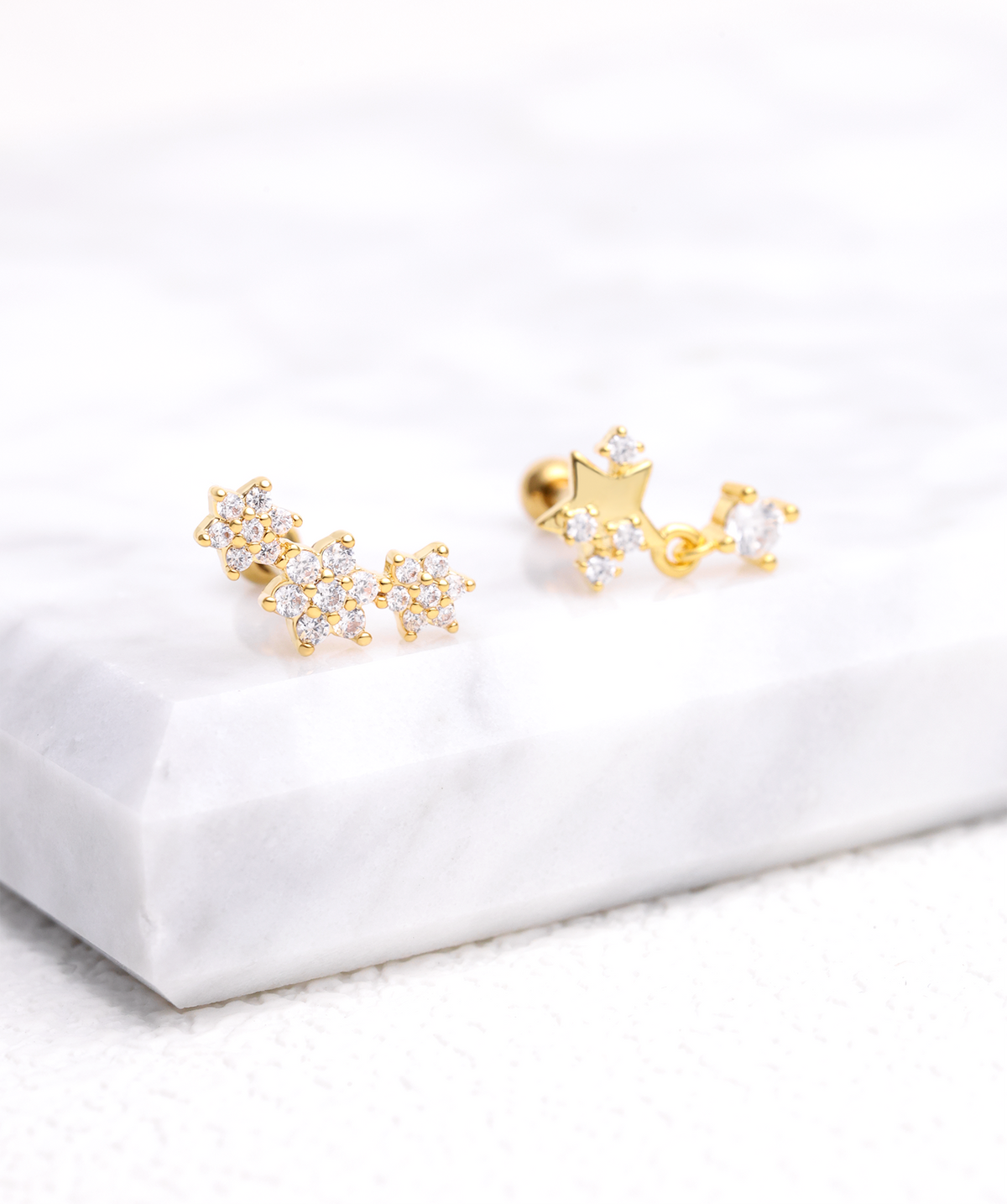 Twinkling Star Drop - Stainless Steel - Upper Lobe, Flat - Oumo Jewelry