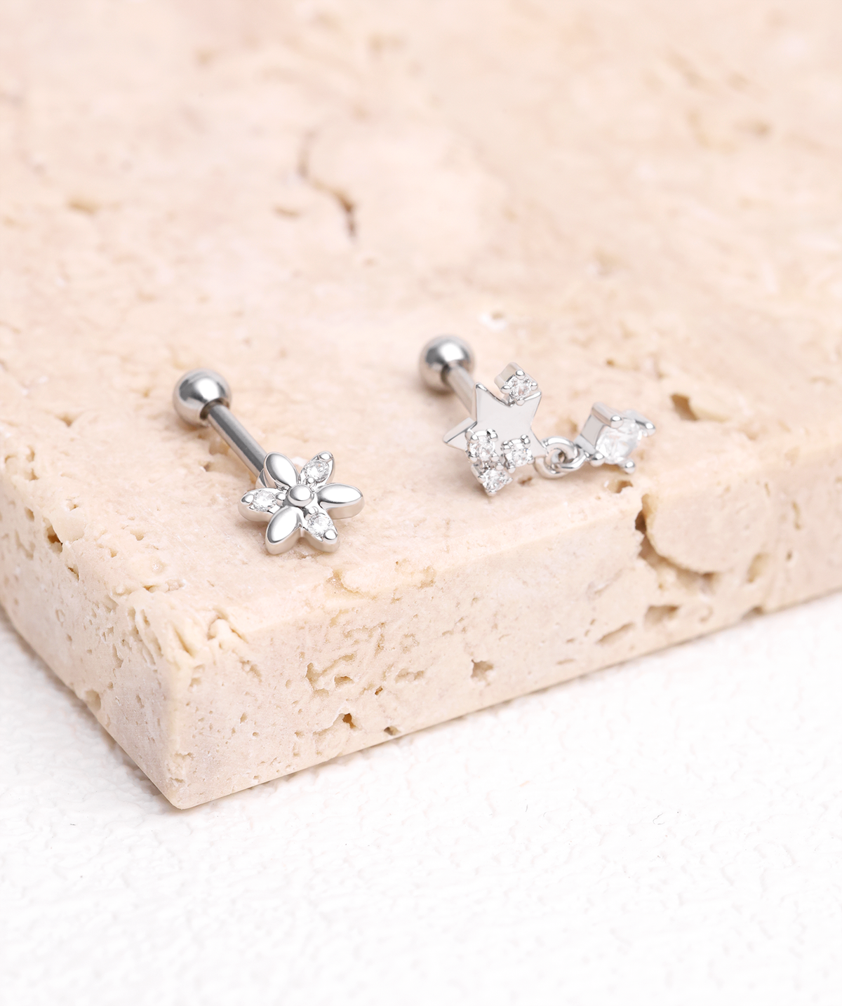 Twinkling Star Drop - Stainless Steel - Upper Lobe, Flat - Oumo Jewelry