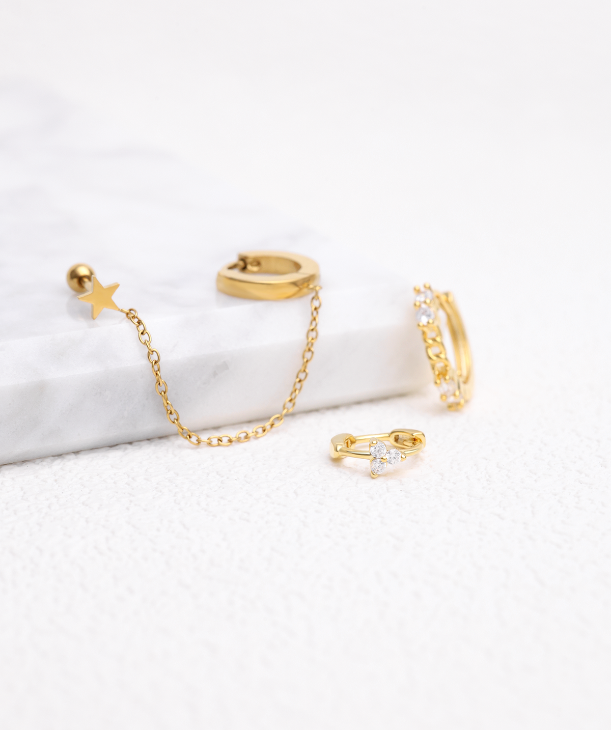 Simple Star Chain Earring - Stainless Steel - Lobe, Upper Lobe - Oumo Jewelry