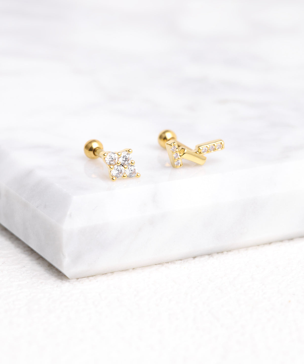 Asymmetric Rectangular Stud - Stainless Steel - Upper Lobe, Helix, Flat - Oumo Jewelry