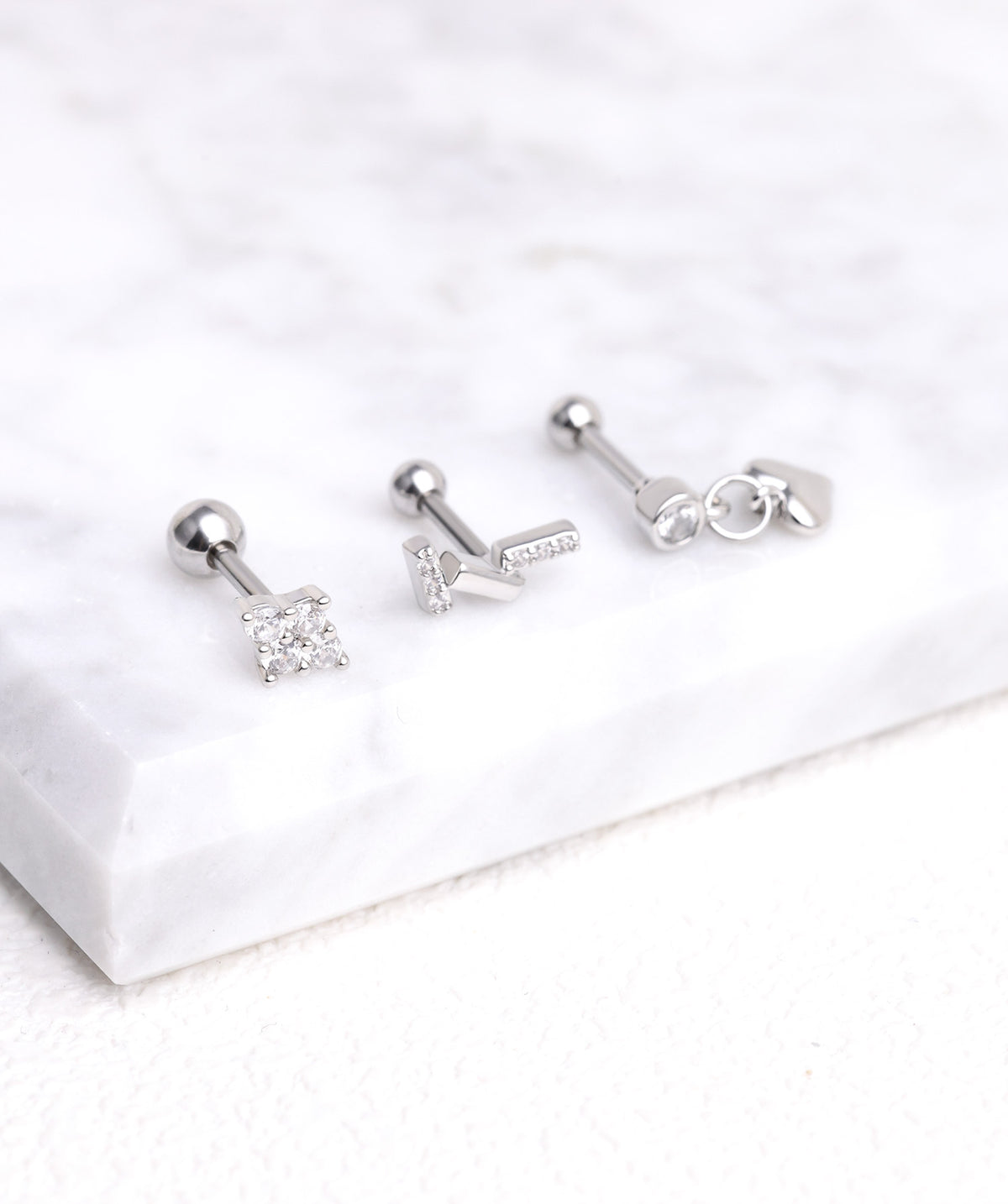 Asymmetric Rectangular Stud - Stainless Steel - Upper Lobe, Helix, Flat - Oumo Jewelry