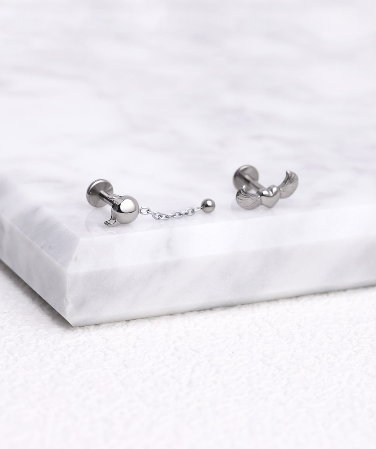 Titanium Little Devil Flatback Drop - Titanium - Lobe, Upper Lobe, Helix - Oumo Jewelry