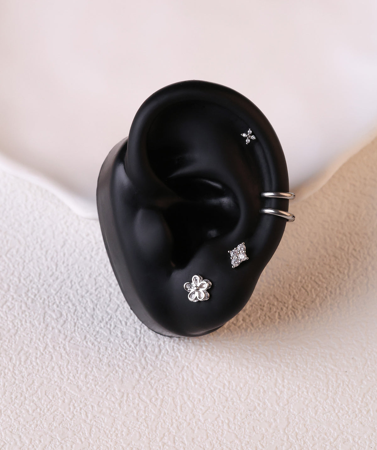 Gemstone Rhombus Stud - Stainless Steel - Upper Lobe, Helix, Flat - Oumo Jewelry