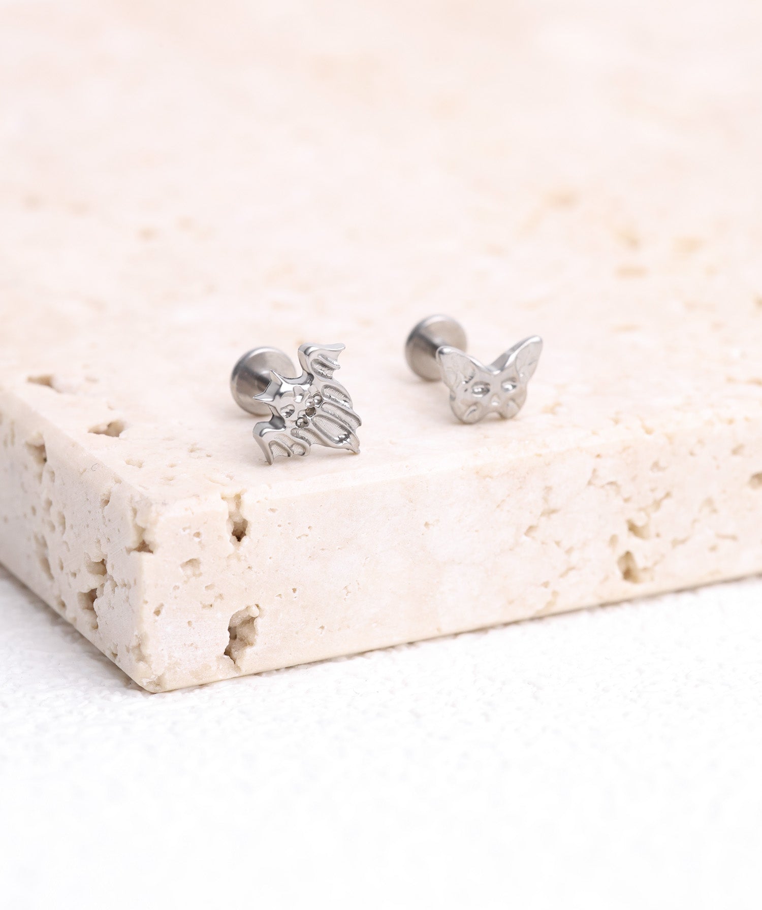 Titanium Ghost Faced Butterfly Stud