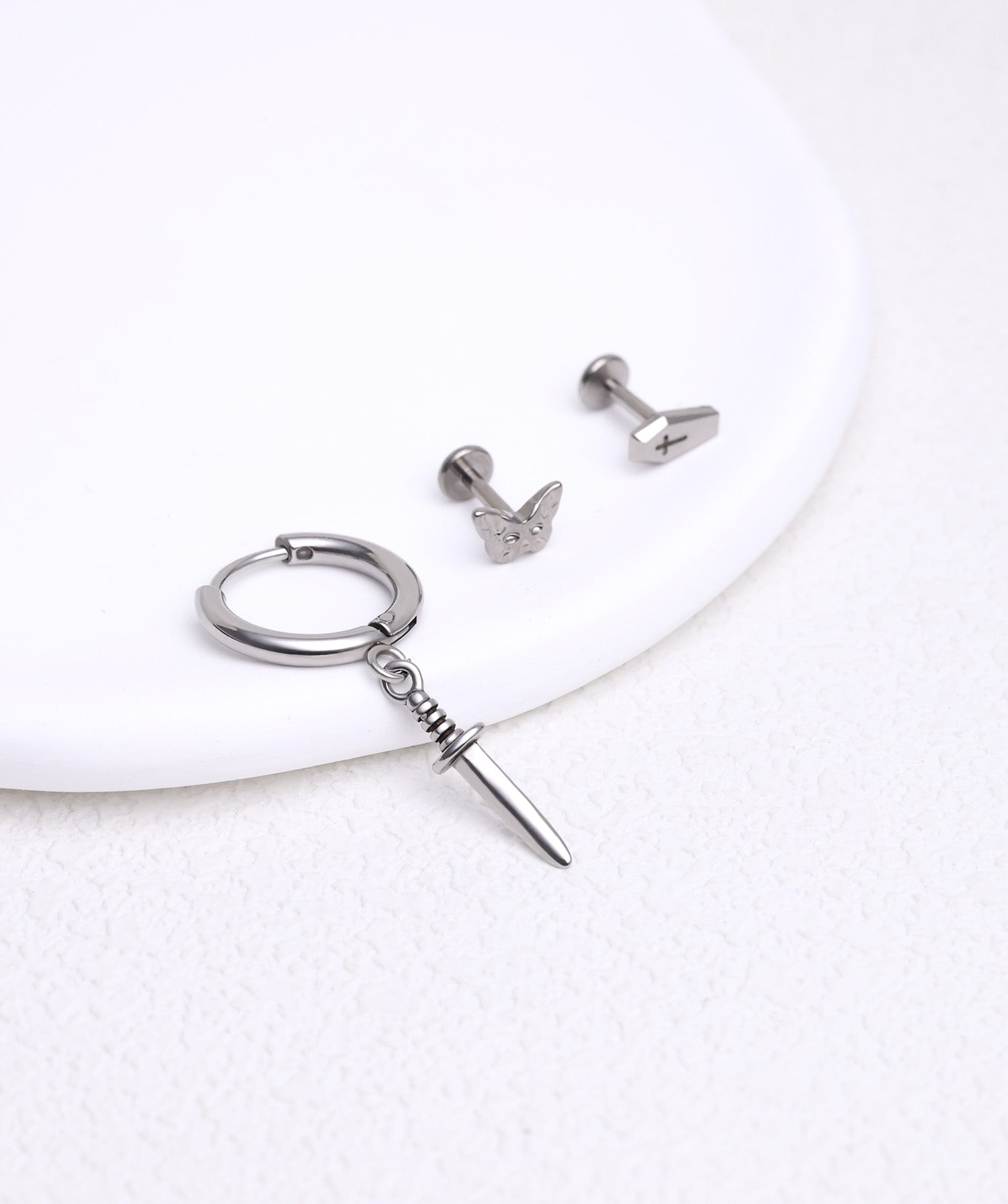 Titanium Cross Coffin Flatback Stud