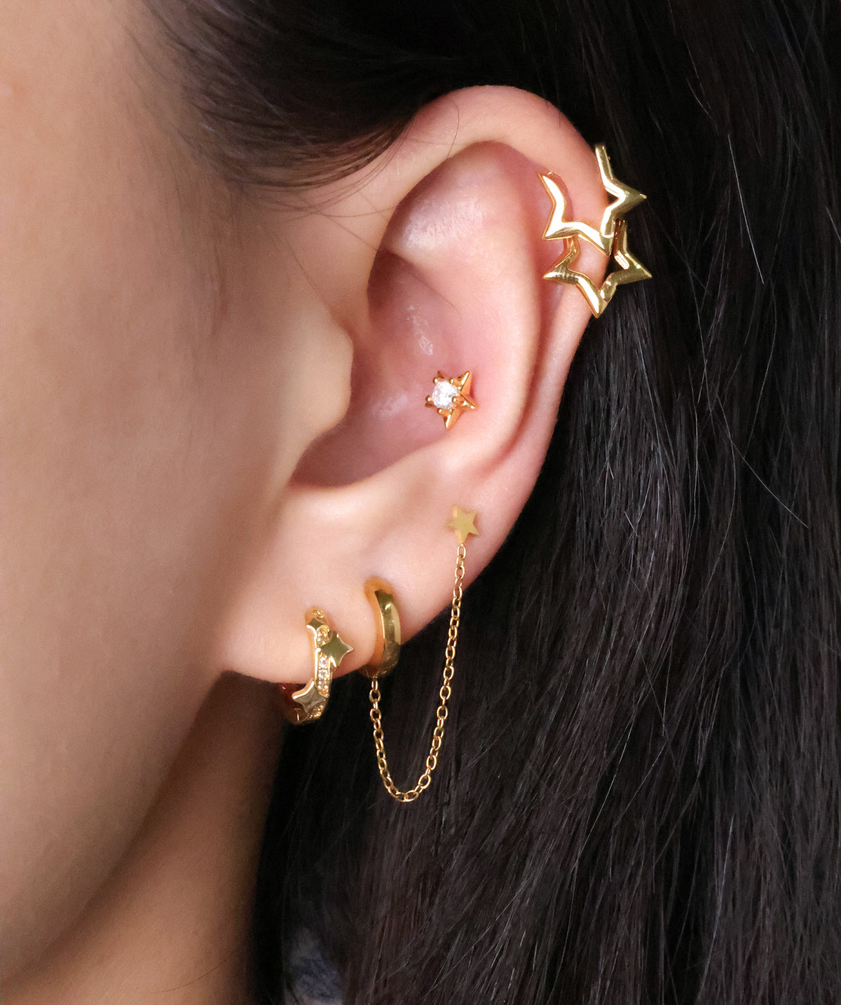 Shining Star Stud - Stainless Steel - Upper Lobe, Helix, Flat - Oumo Jewelry