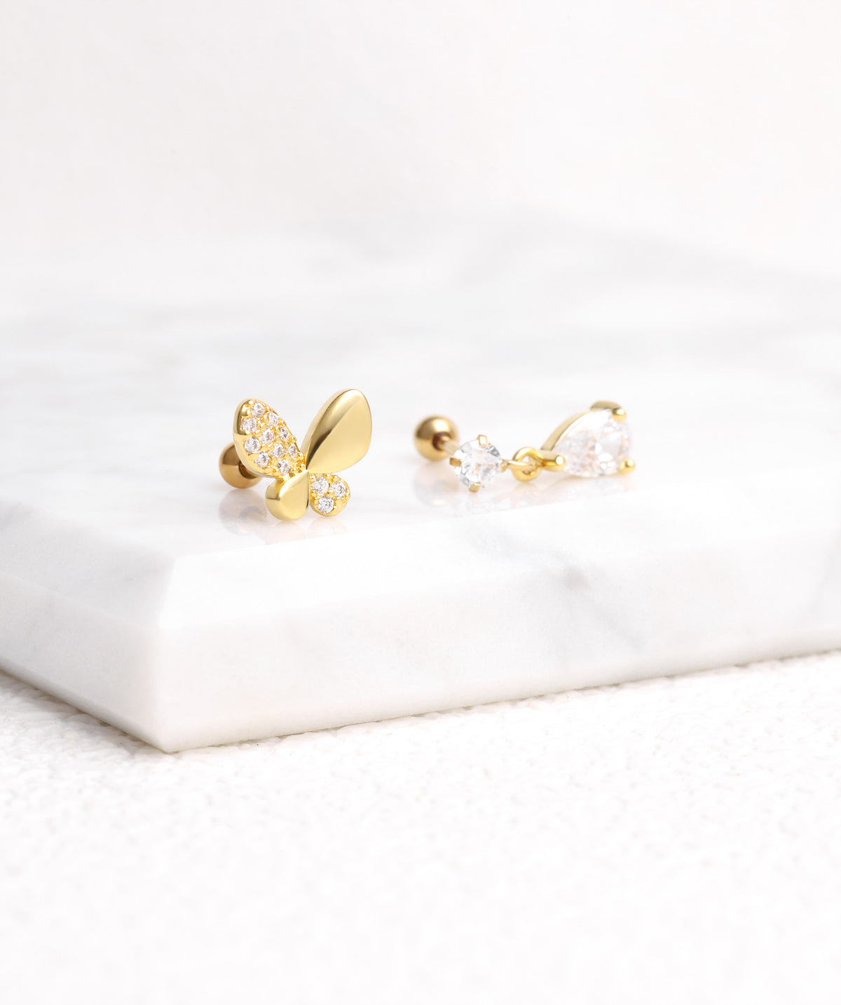 Water Drop Drop - Stainless Steel - Upper Lobe, Helix, Flat - Oumo Jewelry