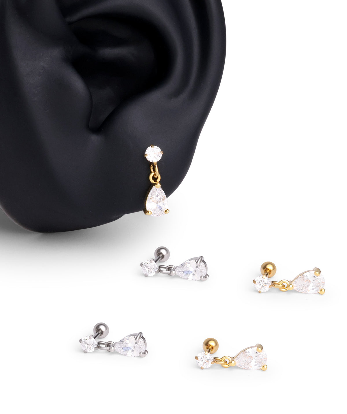 Water Drop Drop - Stainless Steel - Upper Lobe, Helix, Flat - Oumo Jewelry