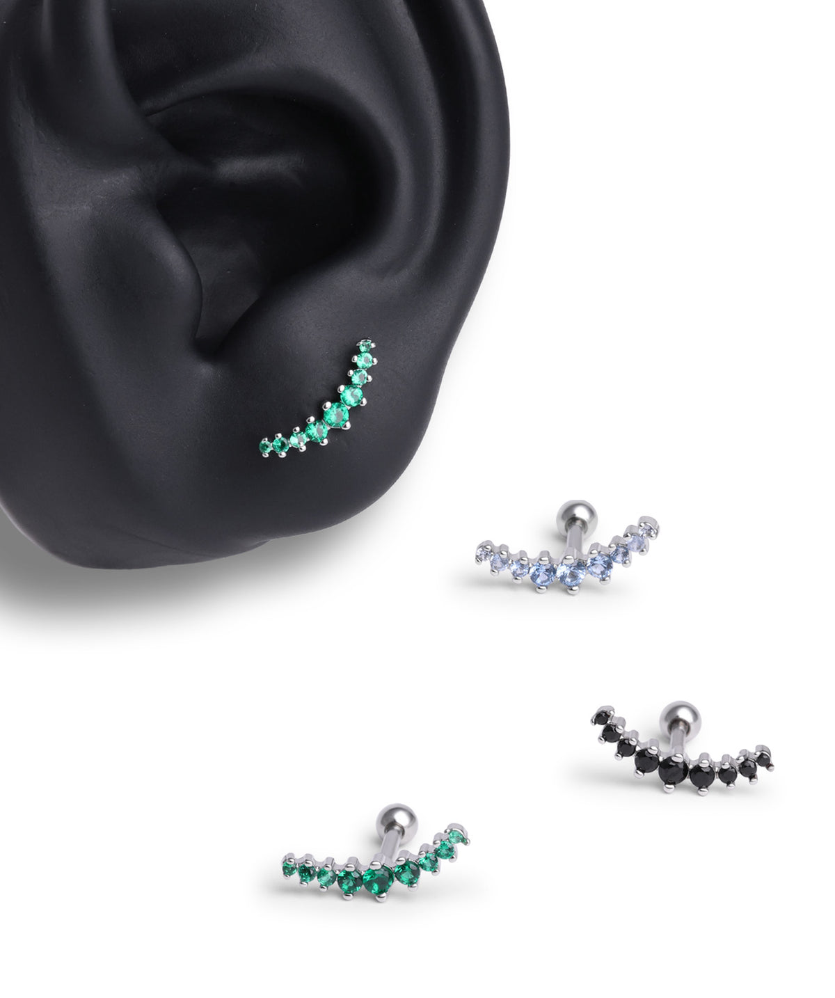 Charm Curved Stud - Stainless Steel - Upper Lobe, Helix, Flat - Oumo Jewelry