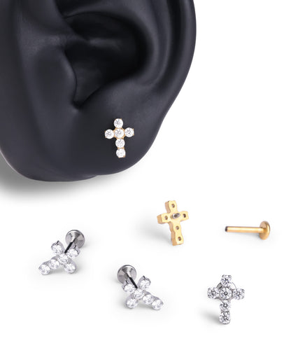 Titanium Cross Gems Stud