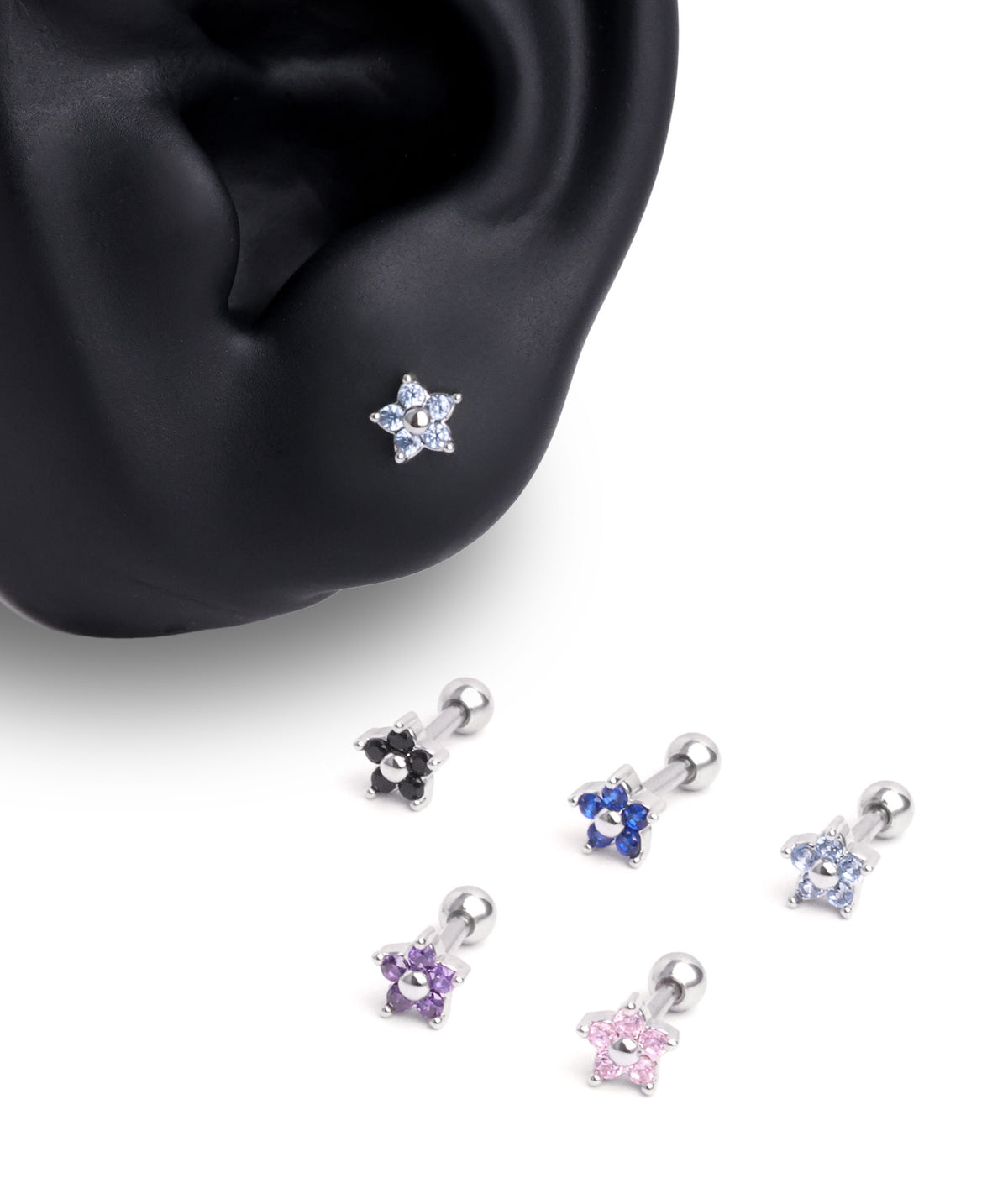 Cute Flower Stud - Stainless Steel - Upper Lobe, Helix, Flat - Oumo Jewelry