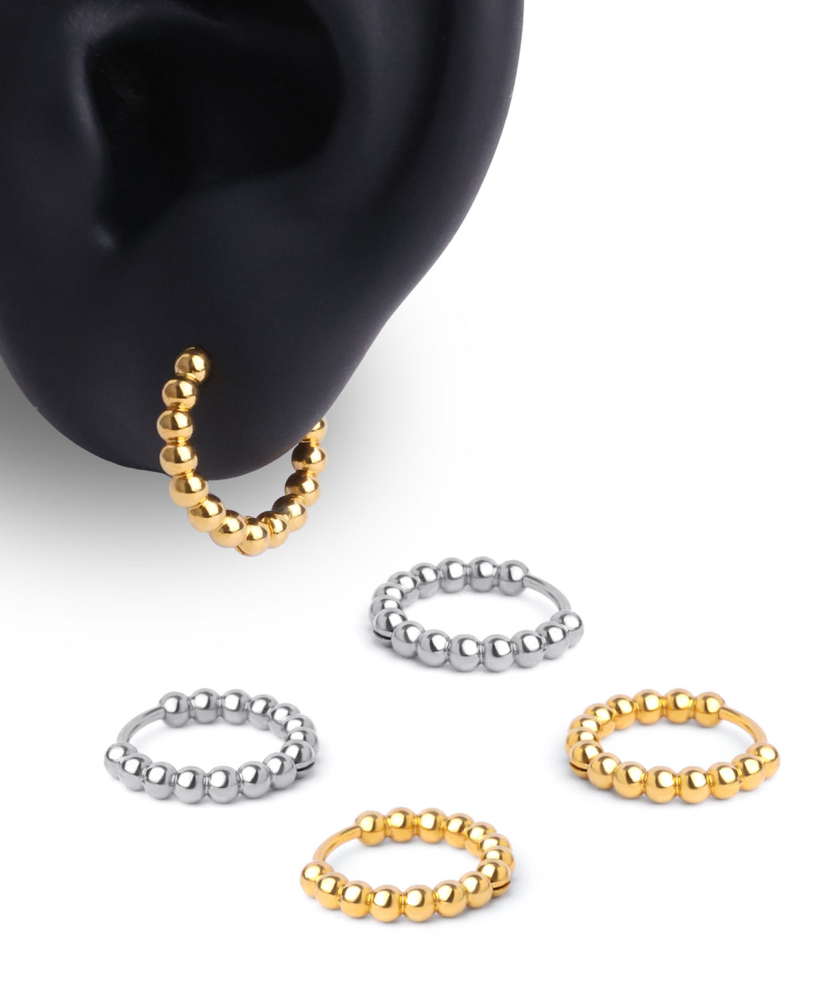 Beaded Hoop Earrings - Stainless Steel - Oumo Jewelry