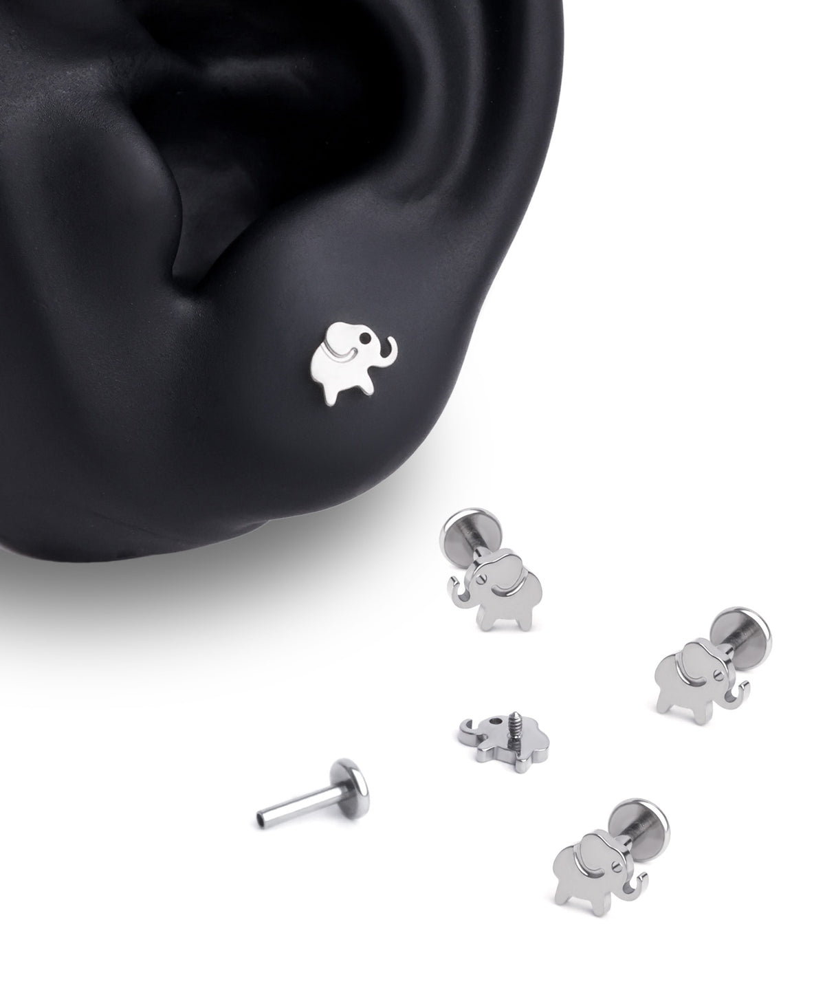 Titanium Elephant Flatback Stud - Titanium - Helix, Upper Lobe, Conch - Oumo Jewelry