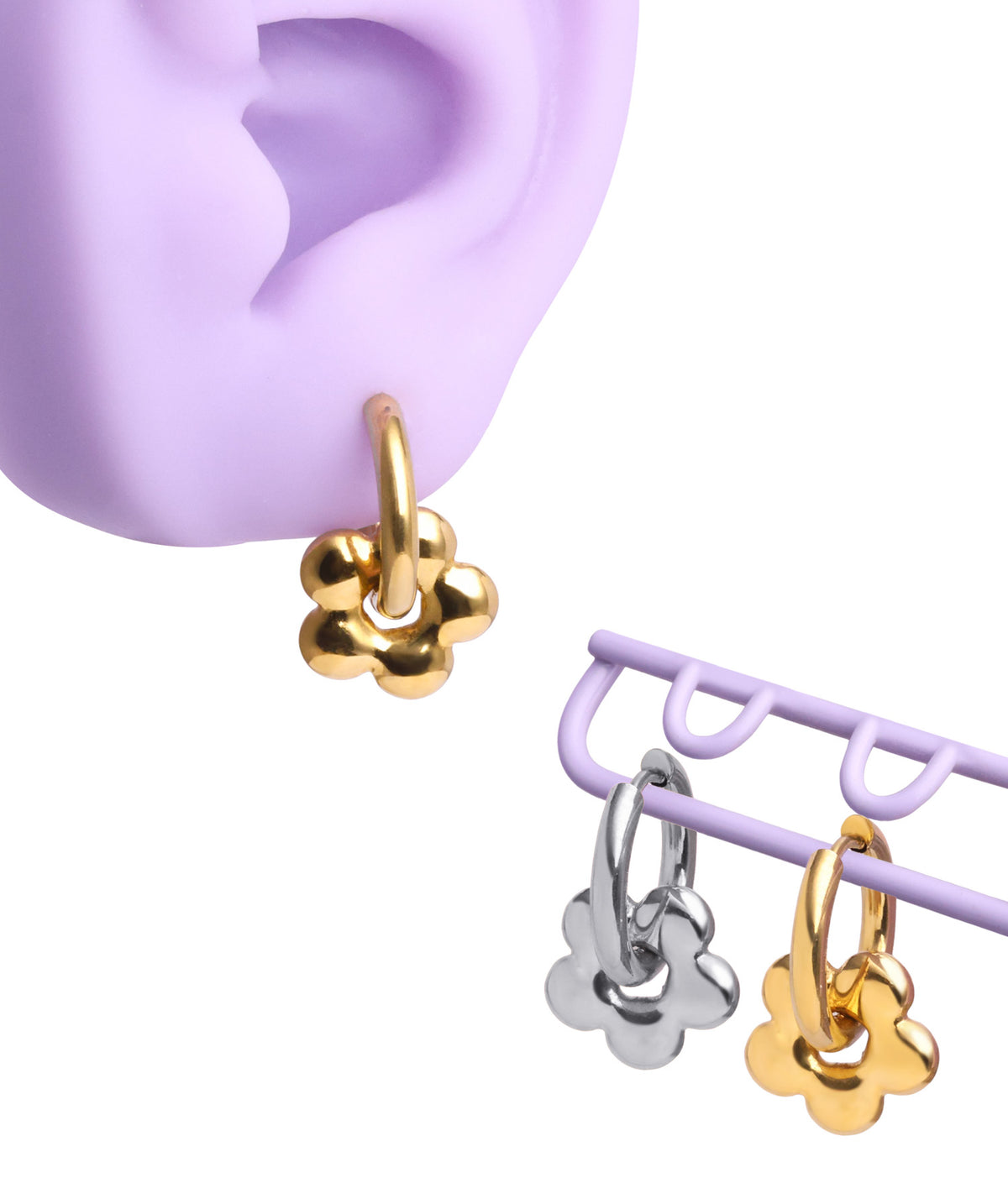 Lovely Puffed Flower Drops - Stainless Steel - Oumo Jewelry