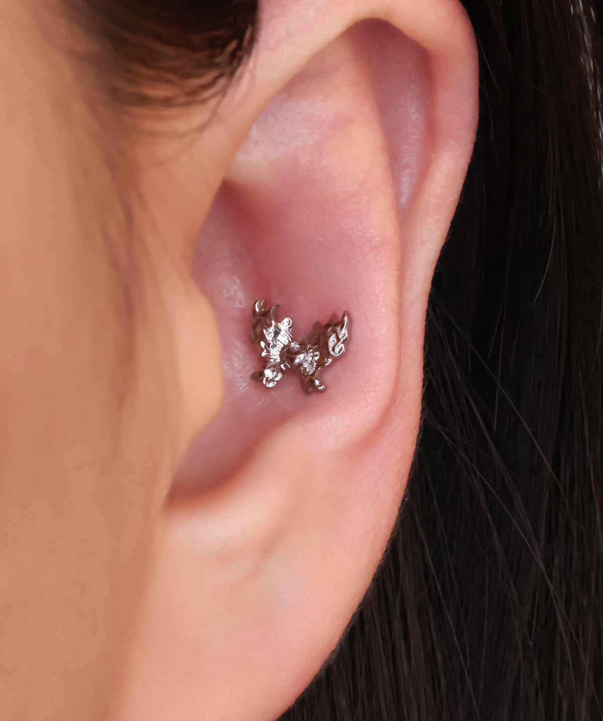 Titanium Butterfly Love Flatback Stud - Titanium - Helix, Conch, Flat - Oumo Jewelry