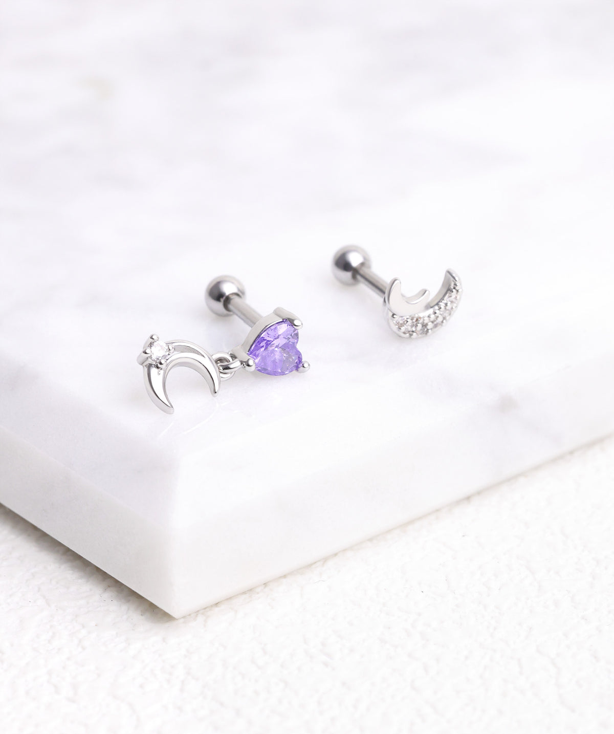 Love Moon Drop - Stainless Steel - Upper Lobe, Flat, Helix - Oumo Jewelry