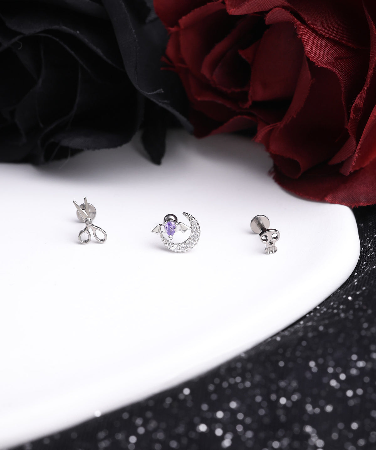 Moon Bat Stud - Stainless Steel - Upper Lobe, Helix - Oumo Jewelry