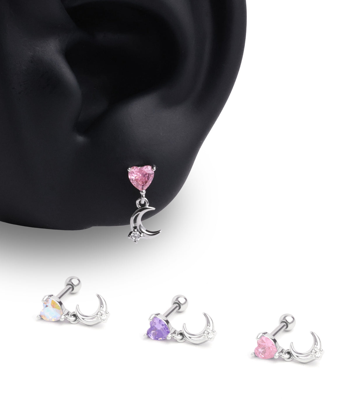 Love Moon Drop - Stainless Steel - Upper Lobe, Flat, Helix - Oumo Jewelry
