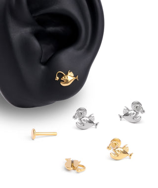 Titanium Lantern Fish Flatback Stud - OumoJewelry