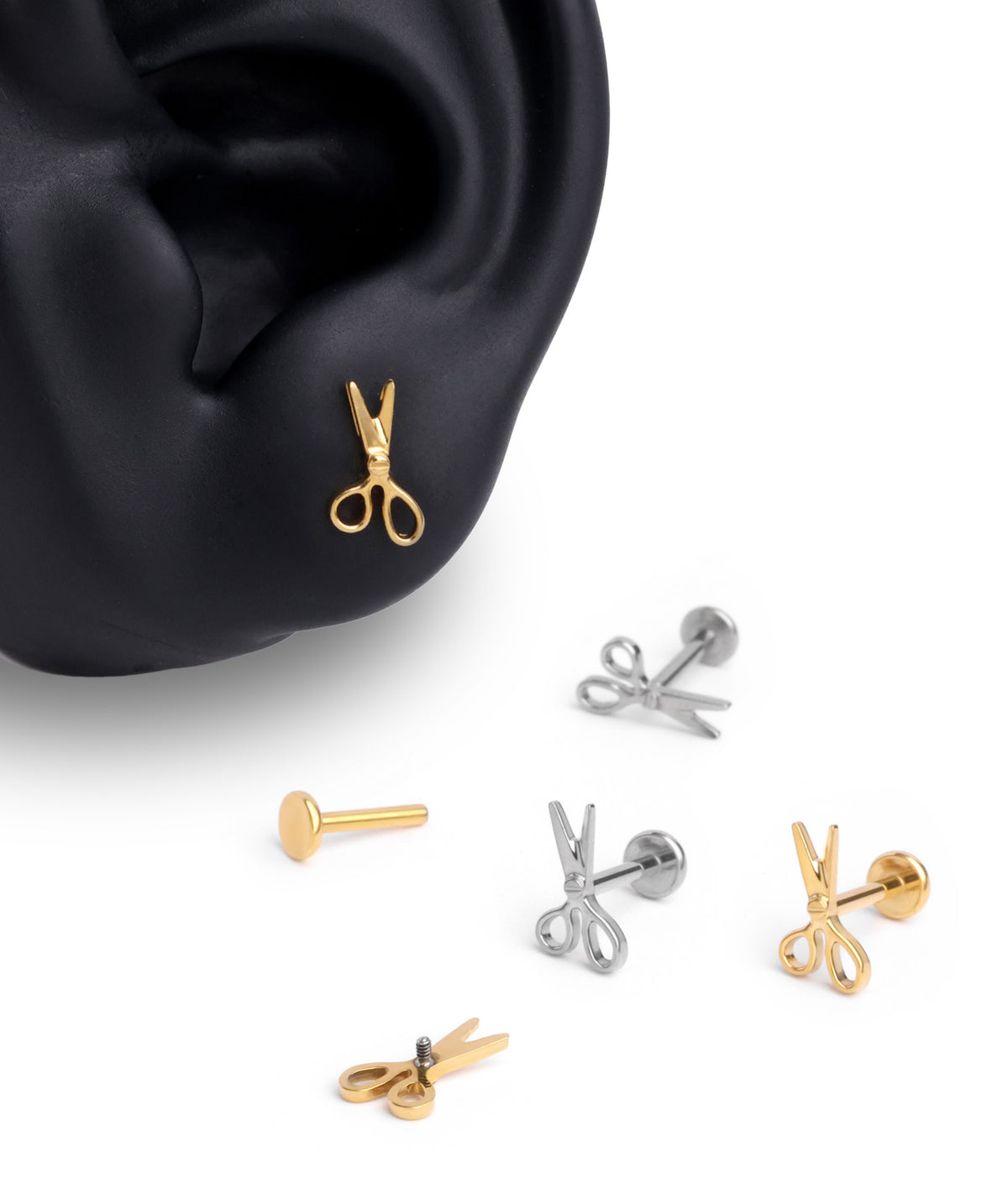 Titanium Scissor Flatback Stud - Titanium - Helix, Upper Lobe, Conch - Oumo Jewelry