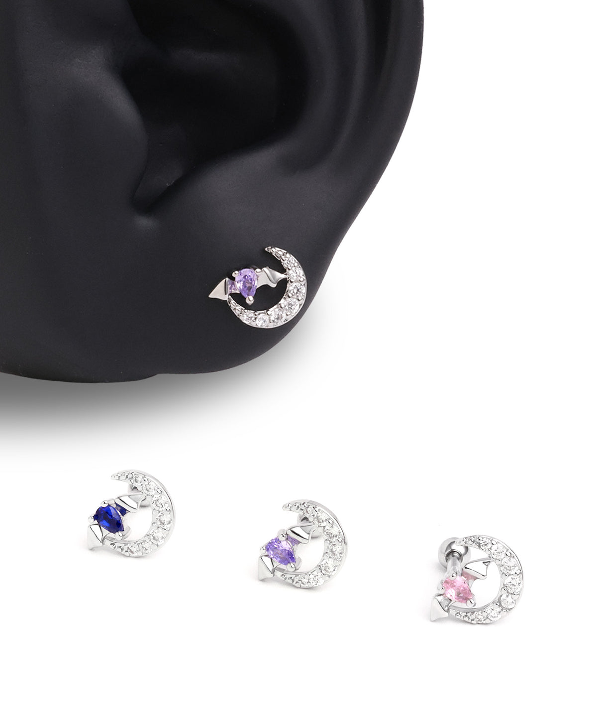 Moon Bat Stud - Stainless Steel - Upper Lobe, Helix - Oumo Jewelry