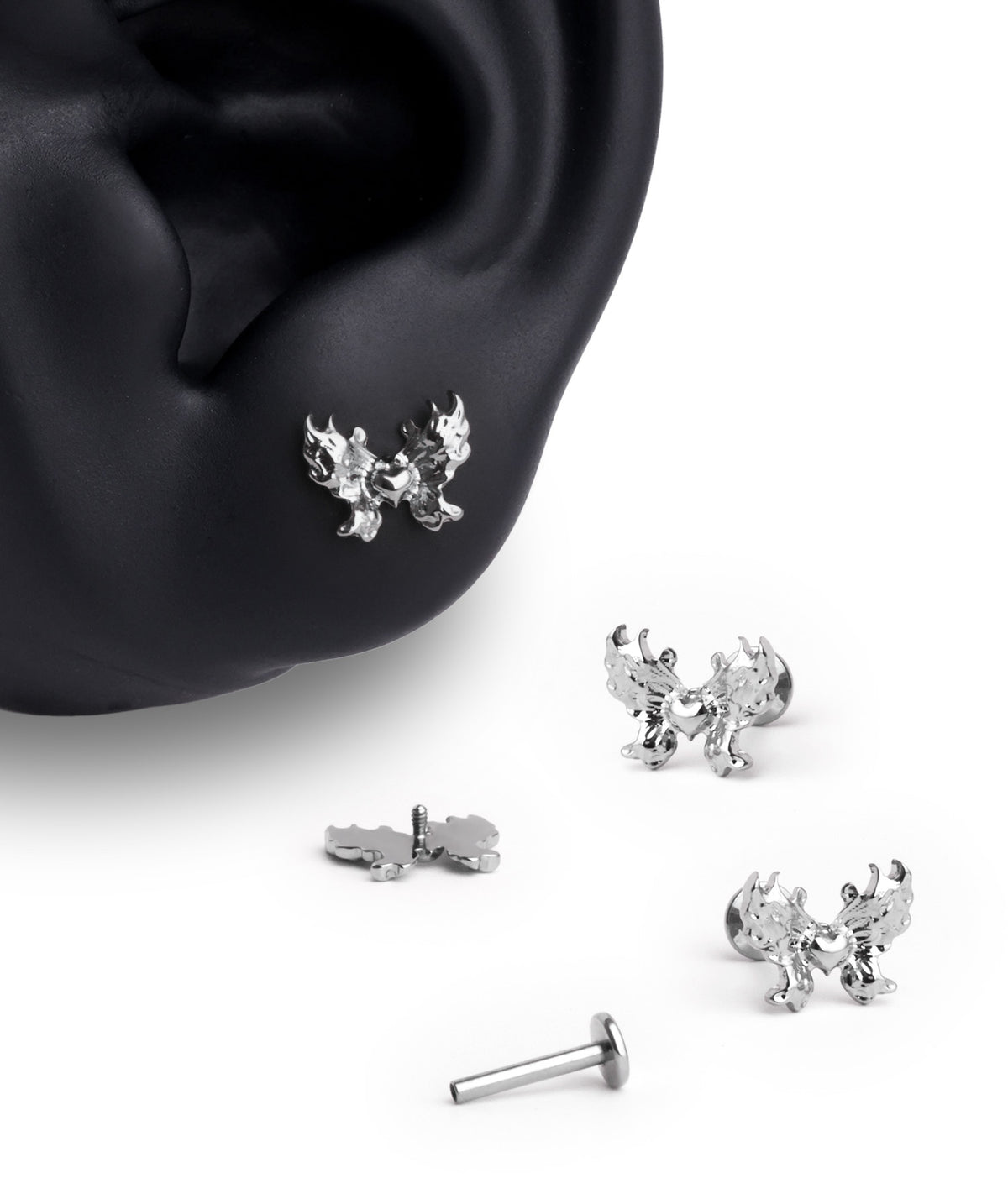 Titanium Butterfly Love Flatback Stud - Titanium - Helix, Conch, Flat - Oumo Jewelry