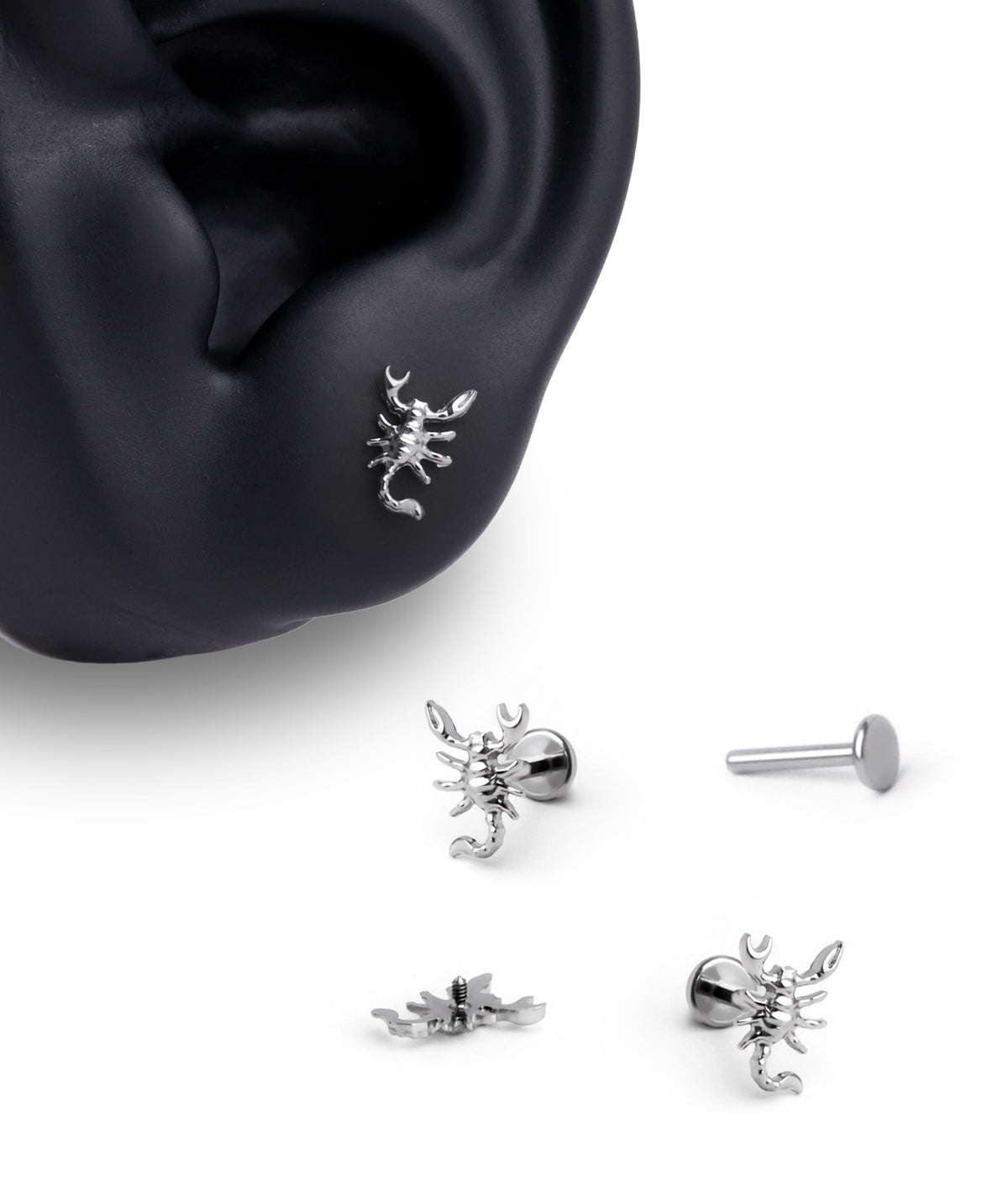 Titanium Scorpion Flatback Stud - Titanium - Upper Lobe, Conch, Flat - Oumo Jewelry