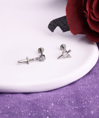 Titanium Winged Sword Flatback Stud - OumoJewelry