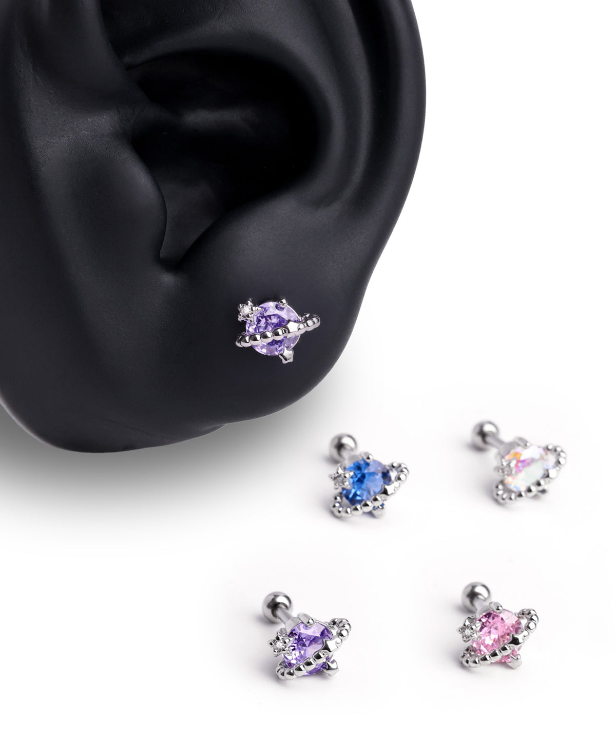 Charm Planet Stud - Stainless Steel - Upper Lobe, Helix - Oumo Jewelry