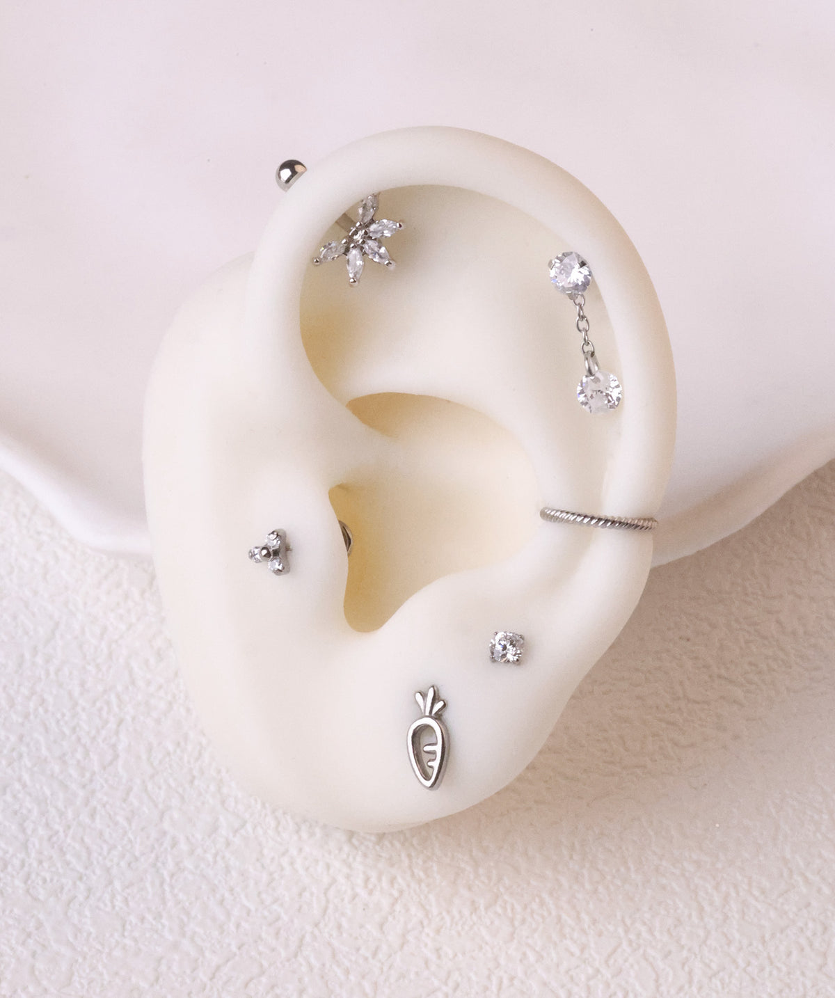 Gemstone Drop Stud - Stainless Steel - Upper Lobe, Flat, Helix - Oumo Jewelry