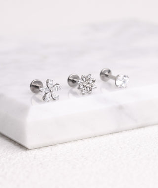Titanium Dazzling Flower Flatback Stud - OumoJewelry