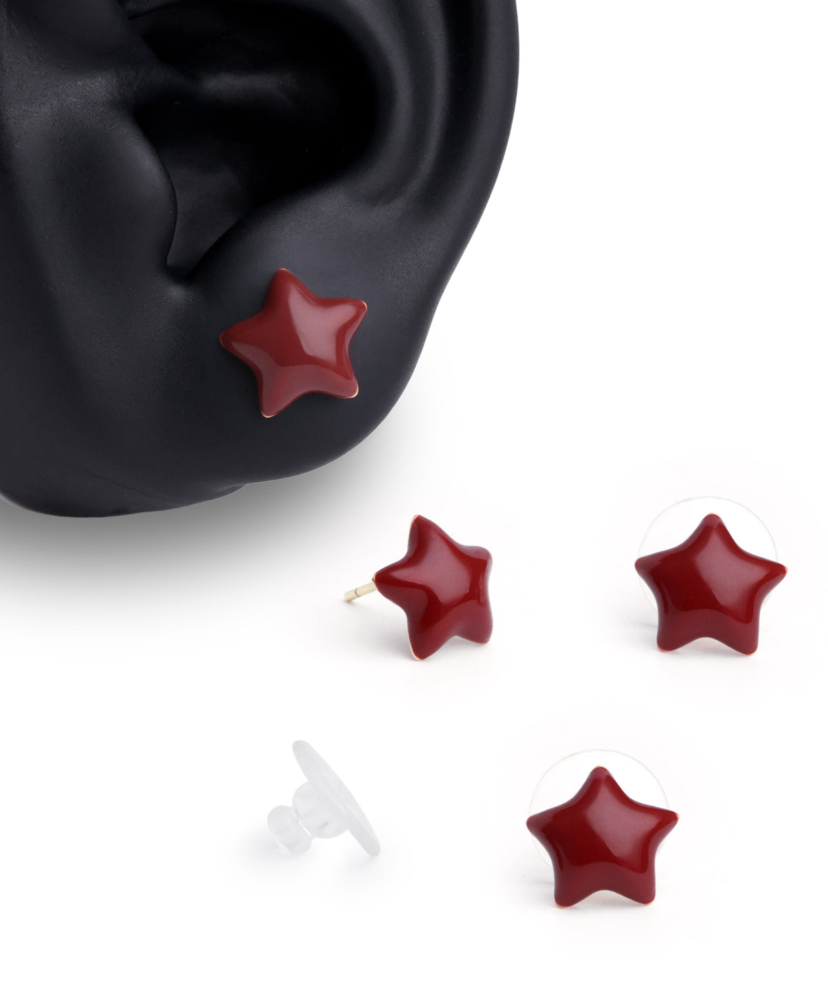 Red Enamel Star Studs - Brass - Oumo Jewelry