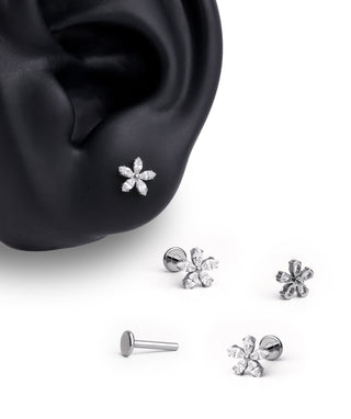Titanium Dazzling Flower Flatback Stud - OumoJewelry