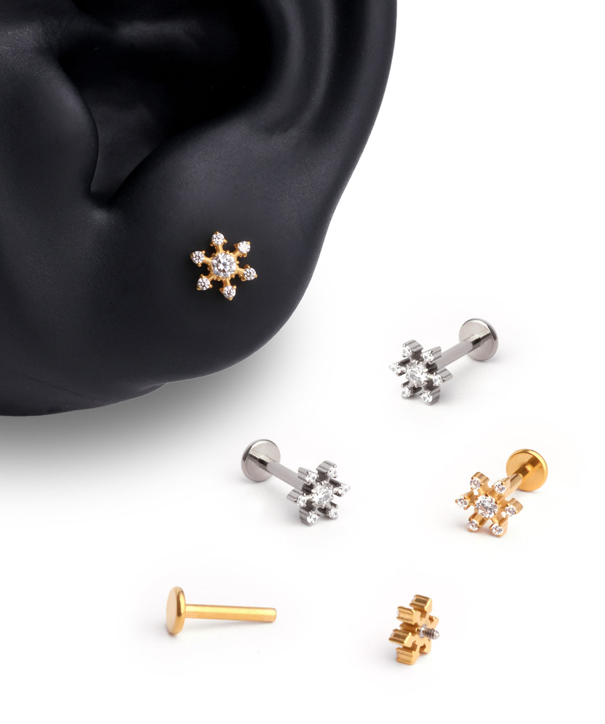 Titanium Snowflake Flatback Stud - Titanium - Helix, Conch, Flat - Oumo Jewelry