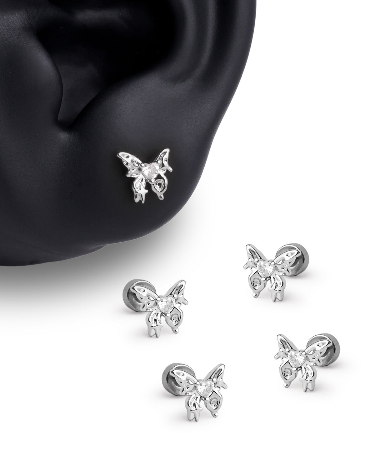 Loving Butterfly Flatback Stud - Stainless Steel - Helix, Upper Lobe, Flat - Oumo Jewelry