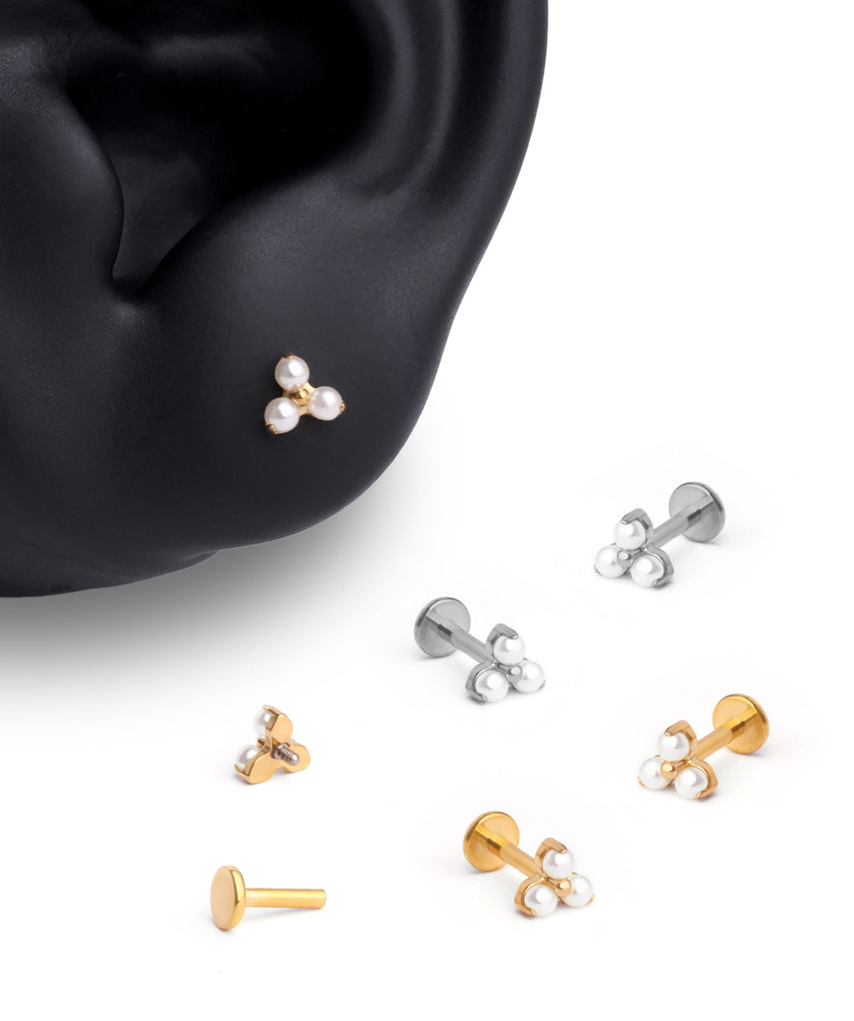 Titanium Elegant Pearl Flatback Stud - Titanium - Helix, Upper Lobe, Conch - Oumo Jewelry