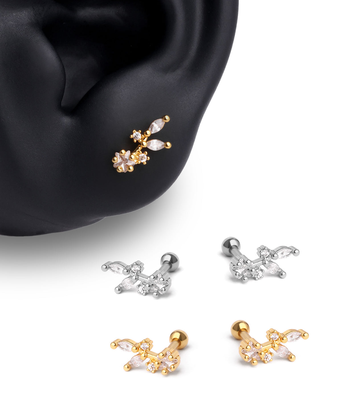 Star Leaf Stud - Stainless Steel - Upper Lobe, Helix - Oumo Jewelry